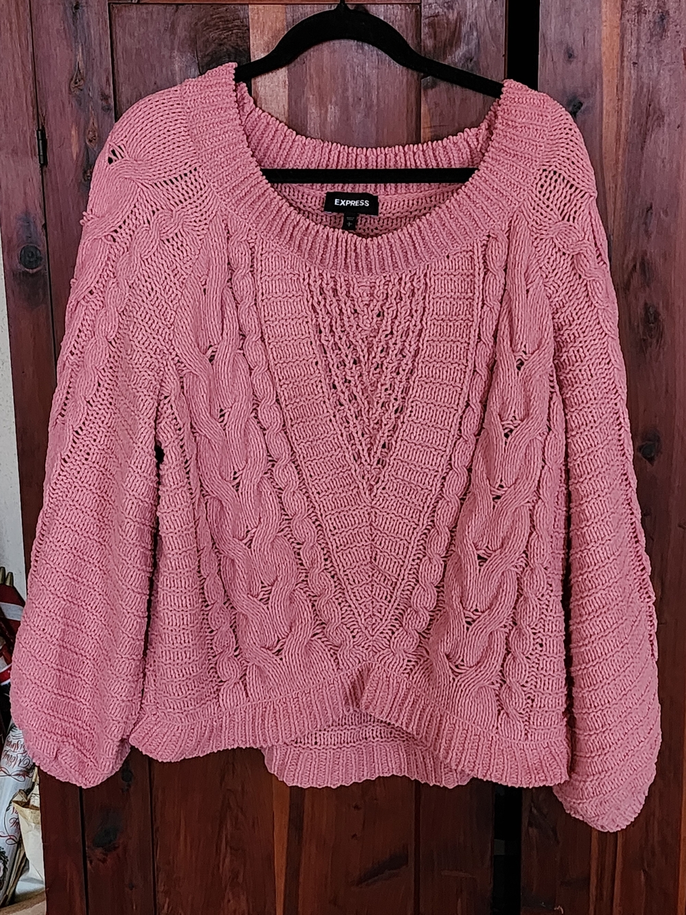 Express Pink Chunky Cable Knit Scoop Sweater
